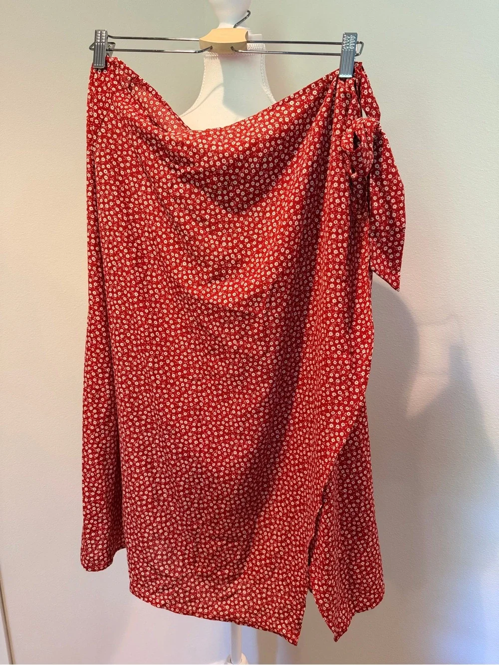 SHEIN Red/Orange Thin Floral Midi Wrap Skirt / Swim Cover